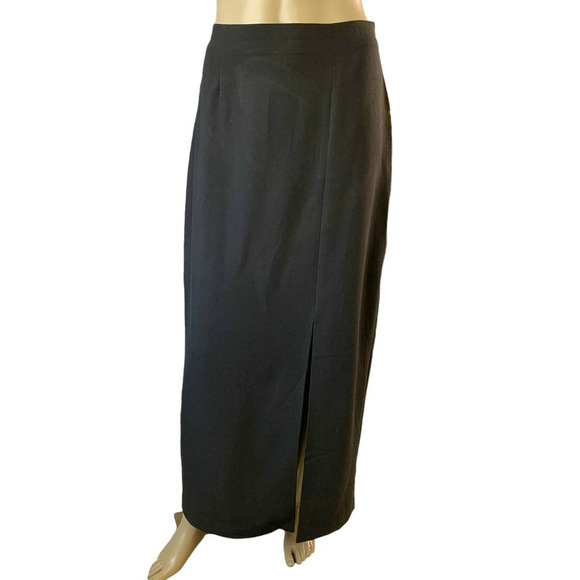Liz Claiborne Dresses & Skirts - Liz Claiborne Wool Blend Maxi Pencil Skirt Women Size 12 Black Side Slit Stretch